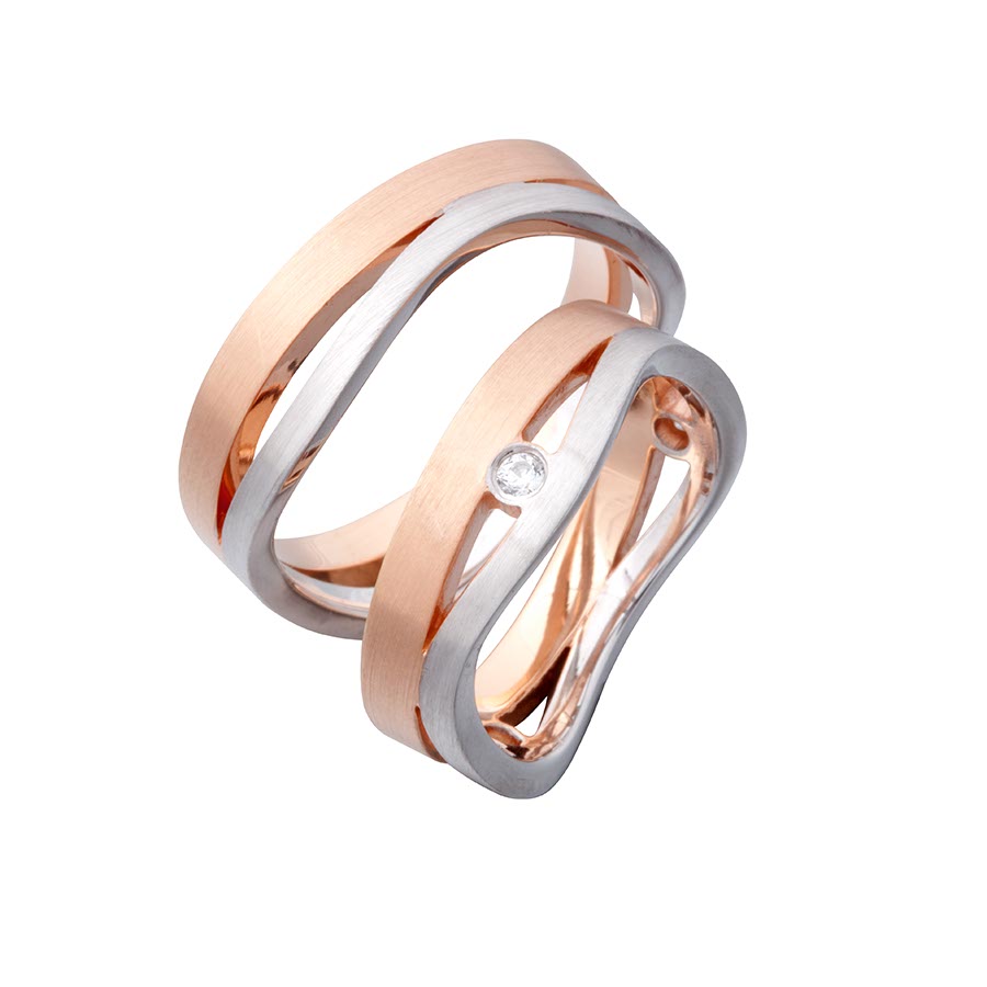 Trauringe / Eheringe 585 Rotgold, Weißgold+Pd 514653-70