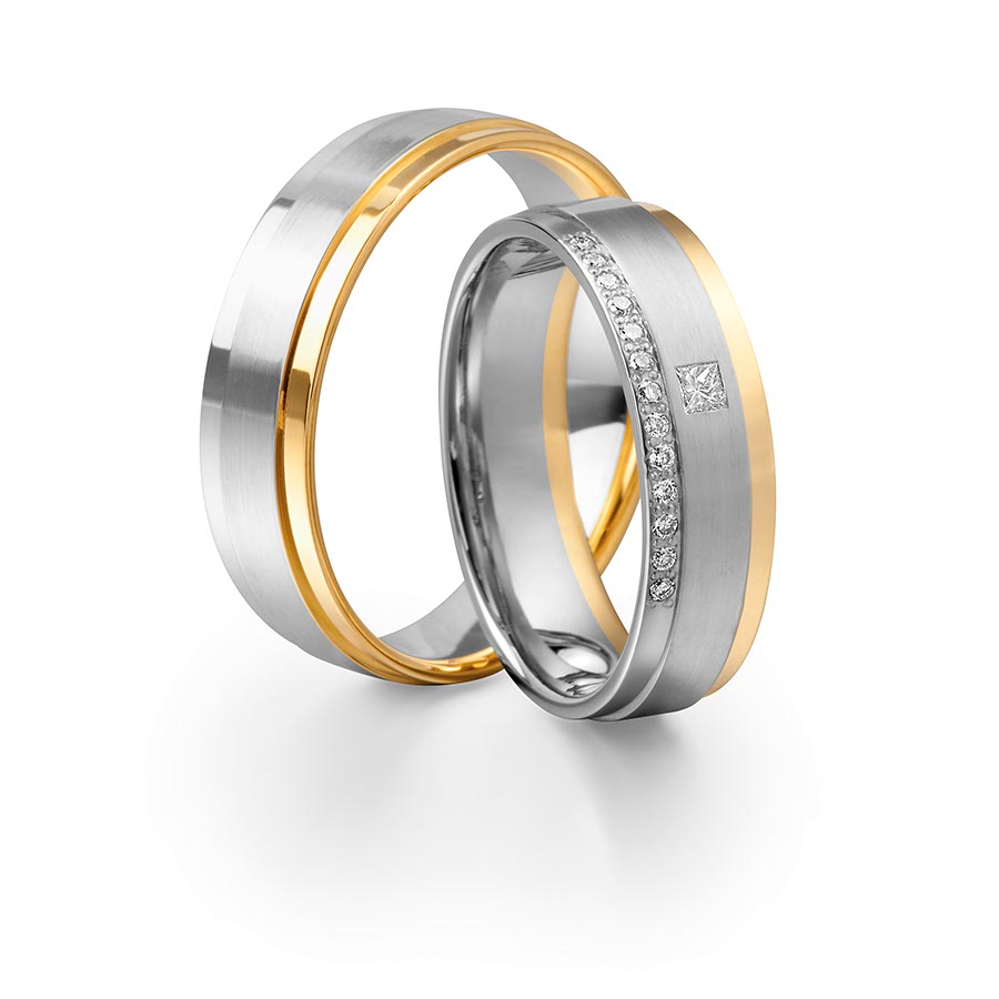 Trauringe / Eheringe 585 Gelbgold, Weißgold+Pd 514675-58