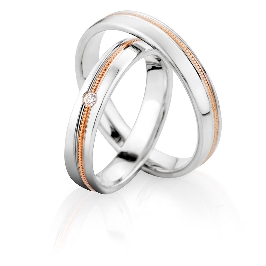 Trauringe 375 Rotgold, Weißgold+Pd 514772-40