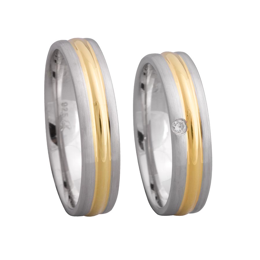 Trauringe / Eheringe 375 Gelbgold, Weißgold+Pd 514646-50