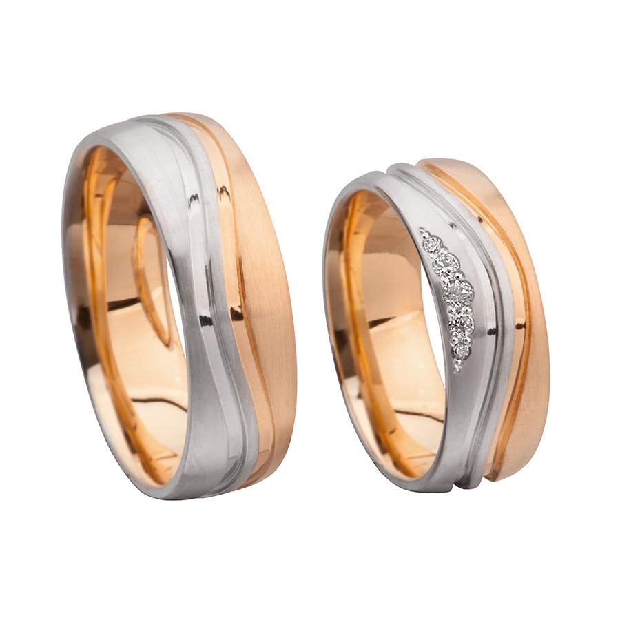 Trauringe 375 Rotgold, Weißgold+Pd 514706-70