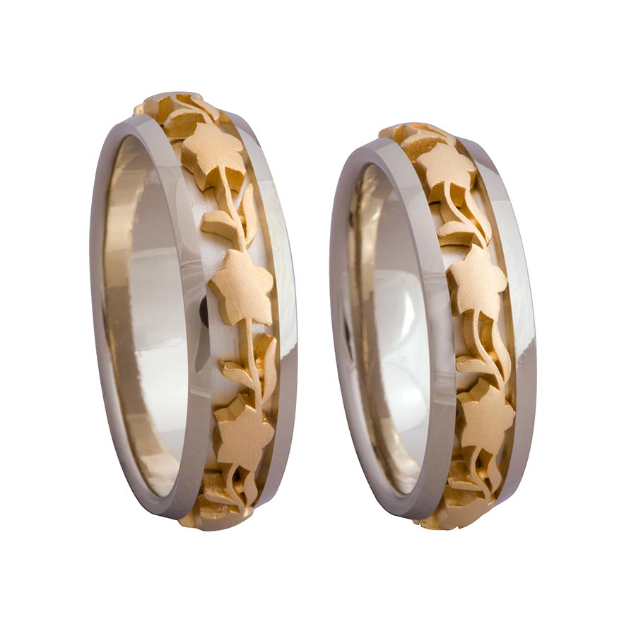 Trauringe / Eheringe 375 Gelbgold, Weißgold+Pd 516404-58